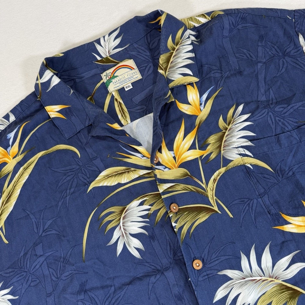 Paradise Found Hawaiian Mens 4XL Blue Bird of Paradise Rayon Made‎ In Hawaii